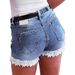 Women's Ripped Fleece Stretch Denim Shorts Lace Trimmed High Waist Style New_ecoleips.com