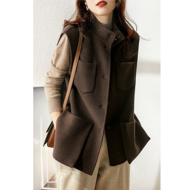 Aria Basics In-stock Korean And Japanese Foreign Trade Women's Coat, Solid Color Double-sided Woolen Vest Top_ecoleips.com