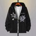 Women's Clothing Unisex Street Style Hooded Cardigan Sweatshirt Loose Fit Star Print Zip Up Drawstring Fashion_ecoleips.com