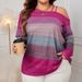 "Plus Size Off Shoulder Shirt – Women’s Color Block Long Sleeve Blouse (1XL-4XL, Pink & Bluish)"_ecoleips.com