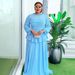 Plus Size Floral Print Chiffon Maxi Dress With Ruffled Hem & Elegant Pleats - A-Line Round Neck Casual Dress (L/XL/2XL/3XL, Light Blue/Rose/White)_ecoleips.com