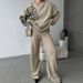 Women's Clothing Round Neck Soft Sweater Casual Jacket Knit Sweater Top Loose Wide Leg Pants Two Piece Suit_ecoleips.com