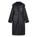 Women's Longline Faux Leather Belted Coat – Elegant Oversized Pu Trench With Fur-Lined Collar (Black, Sizes S-L)_ecoleips.com