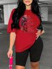 Summer Women's Casual Fashion Letter Graphic Print Loose T-shirt Shorts Two-piece Set Summer Sportswear Suitable For Daily Wear-165_ecoleips.com