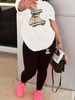 Women's Fashion Set European American Style T-Shirt Trousers Short Sleeved Clothing_ecoleips.com