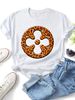Women Crew Neck Short Sleeve T-Shirt, Leopard Print Circular Clover Graphic Loose Fit Casual Summer Basic Tee Tops_ecoleips.com