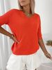 2026 Spring/Summer Light French Lazy Style V-neck Plush Textured Mid-Sleeve Knit Top For Women, Suitable For Casual Outings And Light Socializing,_ecoleips.com