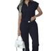 Women's Casual Suit Style Solid Color Top Short Sleeve Straight Leg Drape Pants Spring Autumn_ecoleips.com