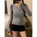 2025 New Spring And Autumn Bottom Shirt Skinny Inner Button Student Top Spice Girl Skinny Front Shoulder Long Sleeve T-Shirt Women_ecoleips.com