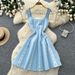 Women's French Style Jacquard Knit Dress Elegant Sleeveless A-Line Skirt with Fitted Waist And Pockets for Summer Commuting_ecoleips.com