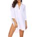 Women's Clothing New Women's Shirt Deep V Neck Solid Color Beach Sun Protection Clothing Swimsuit Blouse_ecoleips.com
