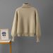 High Neck Fleece Lined Ribbed Sweater Women's Autumn Winter Knitwear Lazy Inner Style_ecoleips.com
