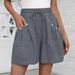 Summer Women's Cotton Linen Shorts European American Style Elastic Waistband Drawstring Pockets_ecoleips.com