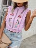 Women's Clothing Lace Embroidery Plant Round Neck Sleeveless Hollow T Shirt Chiffon Shirt_ecoleips.com