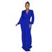 Women's Clothing fashion women's solid color sexy deep V pleated long skirt dress for women_ecoleips.com