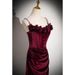 Women's Clothing White Wine Red Velvet Evening Dress Skirt Female Light Luxury Niche Toast Dress Bride Sling Slim Art Exam_ecoleips.com
