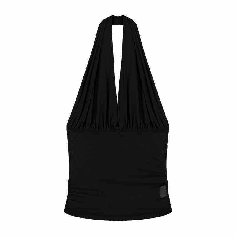 Women's Clothing Slim Fit V-Neck Mesh Camisole Korean Style Short Top Fashionable Alluring Versatile Spring/Summer Tank Vest_ecoleips.com