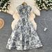 Women's Clothing High End Elegant Dress Lapel Sleeveless Waist Single Breasted Ink Painting Jacquard Long Skirt_ecoleips.com