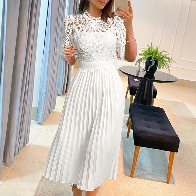 Women's Clothing Black Satin Long Sleeve Deep V Waist Pleated Dress No Belt_ecoleips.com