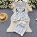 Women's Clothing Elegant Striped Knit Top & Fitted Waist Top Set – Black/White (One Size Fits Most)_ecoleips.com