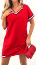 Summer Women's V-Neck Color Block Ribbed Casual Knit Dress Regular Fit Spring/Autumn_ecoleips.com