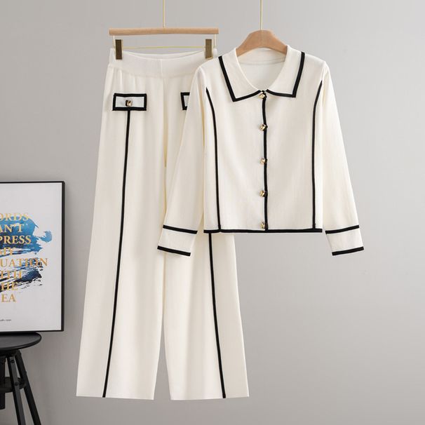 K Fashionable Turtleneck Women's Autumn And Winter Sweater Cardigan Wide-leg Pants Two-piece Set_ecoleips.com