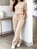 Women's Style Spring Summer Two Piece Set Round Neck Short Sleeve T-Shirt Unique Letter Print High Waisted Drawstring Straight Leg Pants_ecoleips.com