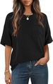 cross-border European And American Women's Summer Short-sleeve Pocket Top, Oversized Round-neck Textured Casual_ecoleips.com