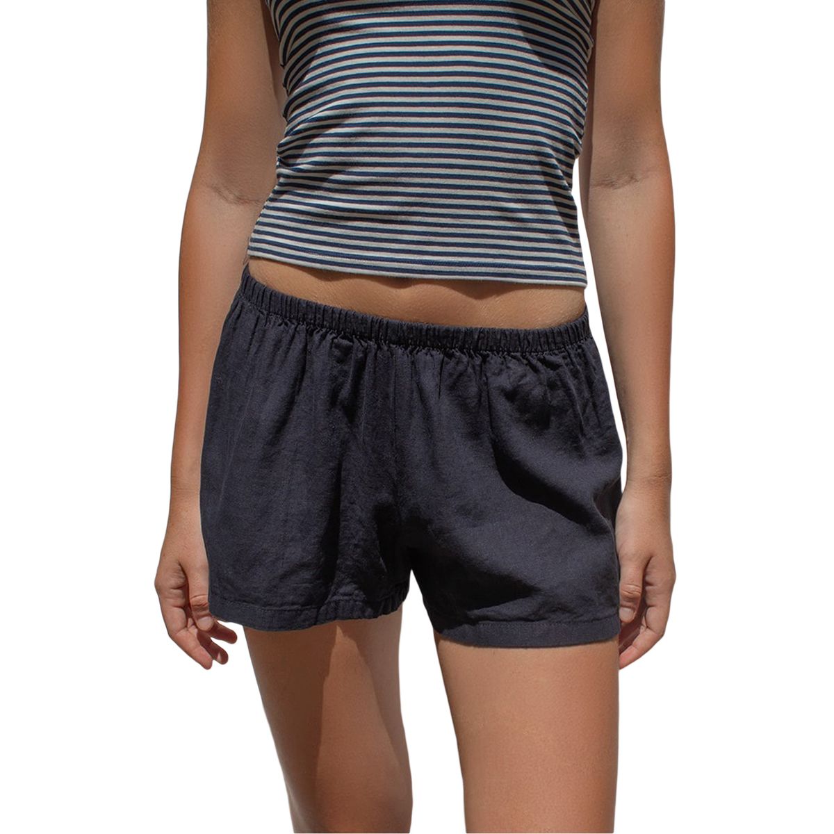 Womens Solid Color/Striped Shorts Elastic Waist Lounge Shorts Casual Summer Short Pants_ecoleips.com