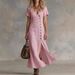 Spring/Summer Long Dress Casual Cotton Linen Fashionable Button Detail Short Sleeve American Style Wholesale_ecoleips.com