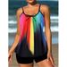 Women's Plus Size Two Piece Swimsuit Gradient Rainbow Print Square Ankle Pants Sports Bikini Set_ecoleips.com