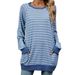 2025 Autumn And Winter New Striped Contrasting Round Neck Long Sleeved Pocket Hoodie T-shirt For Women_ecoleips.com
