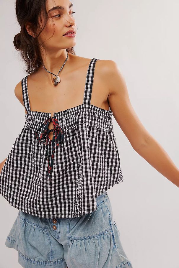 2026 Spring/Summer European American Cross-Border New Y2K Women's Plaid Ruched Patchwork Sexy Mini Tank Top Hot And_ecoleips.com