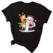 European And American Cross-border Foreign Trade Women's Clothing Christmas Merry Round Neck Printed Ladies Short Sleeve_ecoleips.com