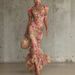 French Retro Chiffon Maxi Dress Elegant Sophisticated Summer Style High Neck Puff Sleeves Slim Waist Fishtail Hem Vacation Dress_ecoleips.com