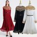 Voya 593 Belt Gold Beaded Sequin Shawl Chiffon Pleated Flared Dress_ecoleips.com