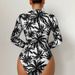 Aria Basics New European And American Style Printed Long-sleeve One-piece Swimsuit For Women, With Zipper, Conservative_ecoleips.com