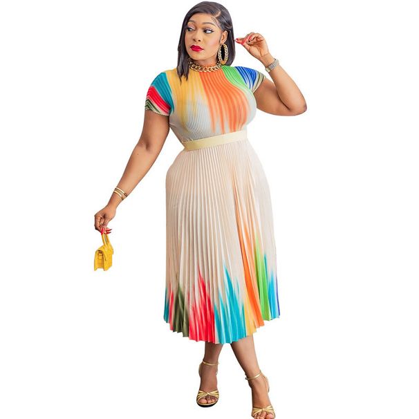 Women's Clothing Casual Large Size Dress Summer Short Sleeved Skirt Fashion Long Skirt Oversized Swing Skirt_ecoleips.com