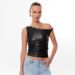 Sleeveless Leather T-Shirt Top For Women – Fashionable Twist Pleated Design, Oblique Shoulder, Tight Waist Vest, Summer Casual & Party Wear_ecoleips.com