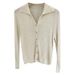 V-Neck Long Sleeve Knit Cardigan Women Elegant Casual Blouse With Contrast Trim, Slim Fit, Cotton Blend (Black/Beige/Khaki/Green/White/Oatmeal)"_ecoleips.com