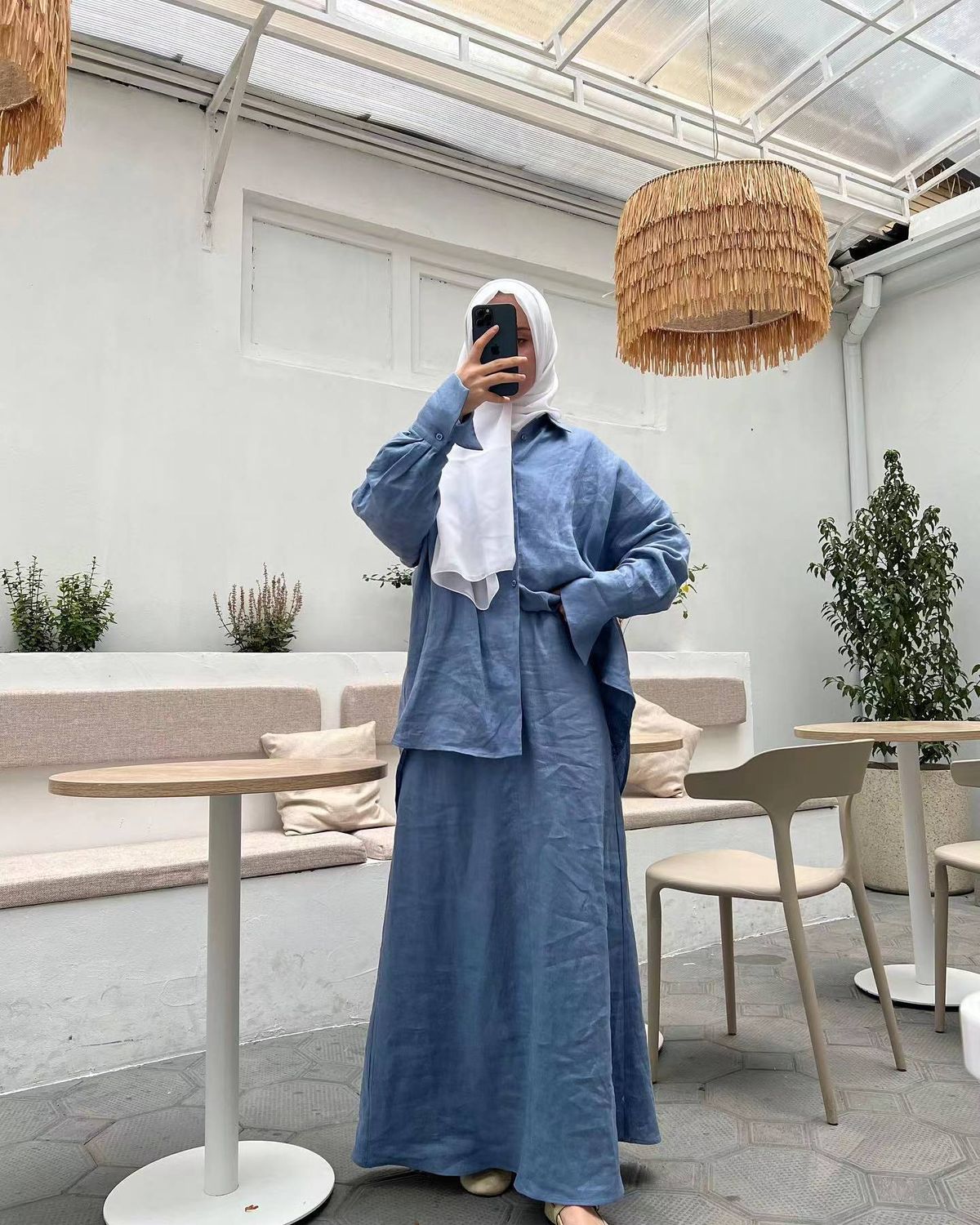 2025 Spring Women's Muslim Clothing Set Loose Long Sleeve Shirt And Skirt_ecoleips.com