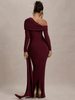 Mozision Skew Collar Long Sleeve Sexy Maxi Dress For Women Gown Fashion Backless Draped Ruched Bodycon Club Long Dress Elegant_ecoleips.com