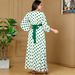 Muslim Dress Women's Arabian Dubai Lantern Sleeve Dress Fashion Print Long Robe With Polka Dot Design_ecoleips.com