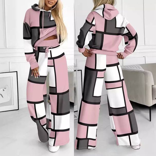 Women's Casual Fashion Loose Printed Hooded Sweater Set_ecoleips.com