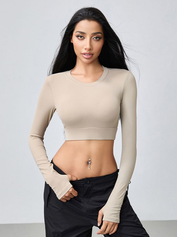 Women’s Long-Sleeve Fitness Top – Breathable Mesh Back Cutout, Stretchy Workout Tee For Yoga & Gym (3 Colors, S-L)_ecoleips.com