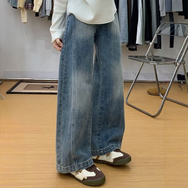 Women's High-Waisted Wide-Leg Jeans Slimming Straight Leg Loose Fit Casual Cotton Pants Retro Style For Spring/Autumn_ecoleips.com