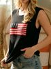 Women Lightweight Breathable Thin Vertical Rib Knit Tank Top, Crew Neck Sleeveless US Flag Patch Print Loose Fit Summer Casual Knitted Camisole_ecoleips.com