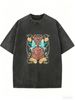 Swallow Floral Print Oversized Vintage-Wash Distressed T-Shirt – Unisex Loose-Fit Crew-Neck Short-Sleeve Top With A Retro Vibe_ecoleips.com