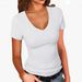 Women's V-Neck T-Shirt Solid Color Basic Short Sleeve Popular Top_ecoleips.com