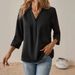 Women's Clothing Shirt Three Quarter Sleeve Loose Fit Effortless V-Neck Blouse | Stretch Seven-Sleeve Top – Slimming & Versatile Layering Essential_ecoleips.com